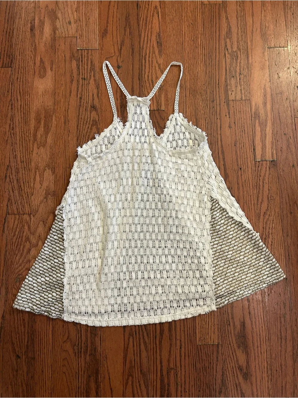 Hem & Thread Crochet Racerback Tank Top Cream Gold Size Small Boho Coastal - Picture 3 of 5